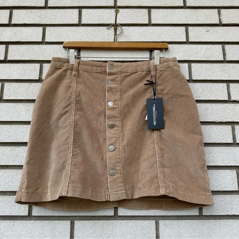 NWT Pretty Little Thing A-line Corduroy Mini Skirt Stone Cord Cammie Tan 12 - Picture 2 of 12